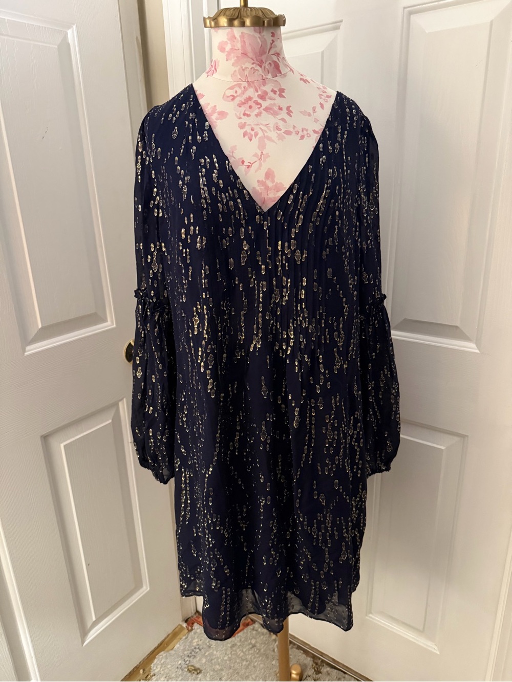 Lilly Pulitzer Navy Dress with Gold Metallic Print